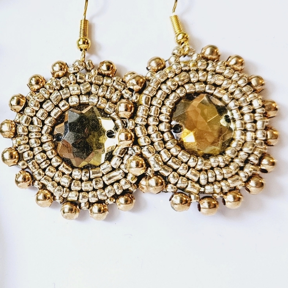 2/$27 | Gold Shield Beaded Indigenous Hoop Earrings | Handmade Native American